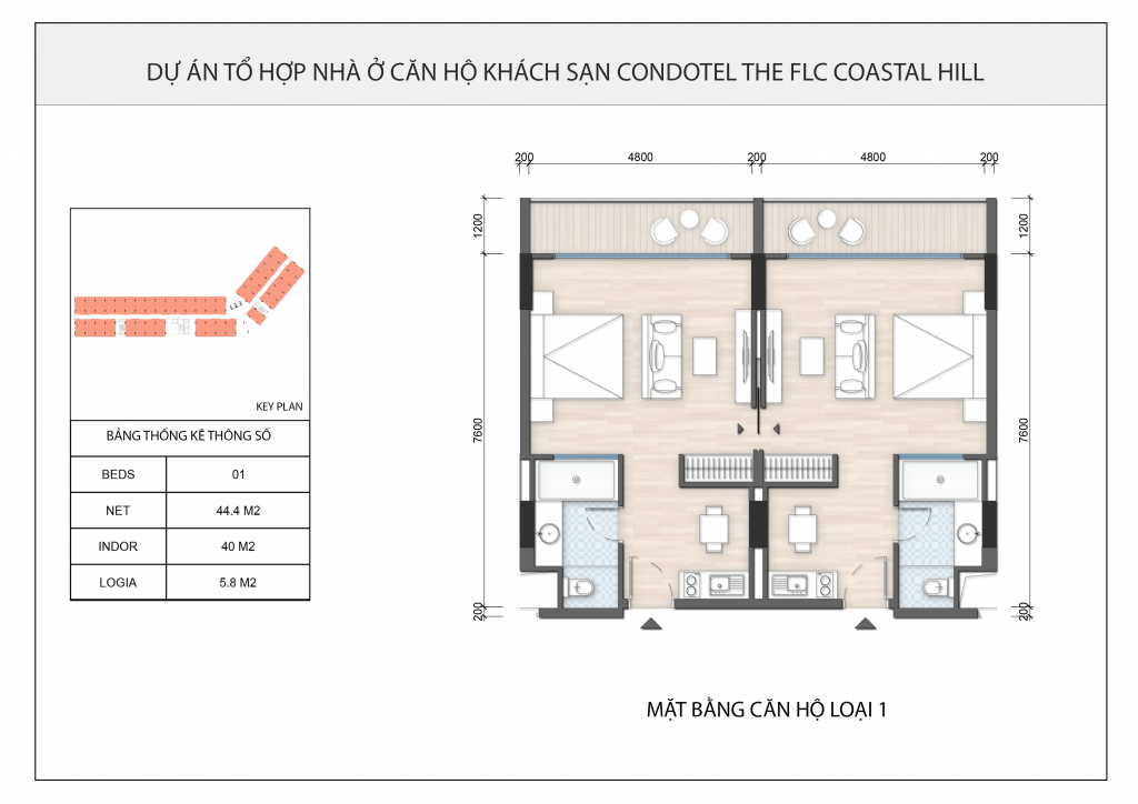 Thiết kế căn hộ 1 phòng ngủ The Coastal Hill FLC Quy Nhơn 